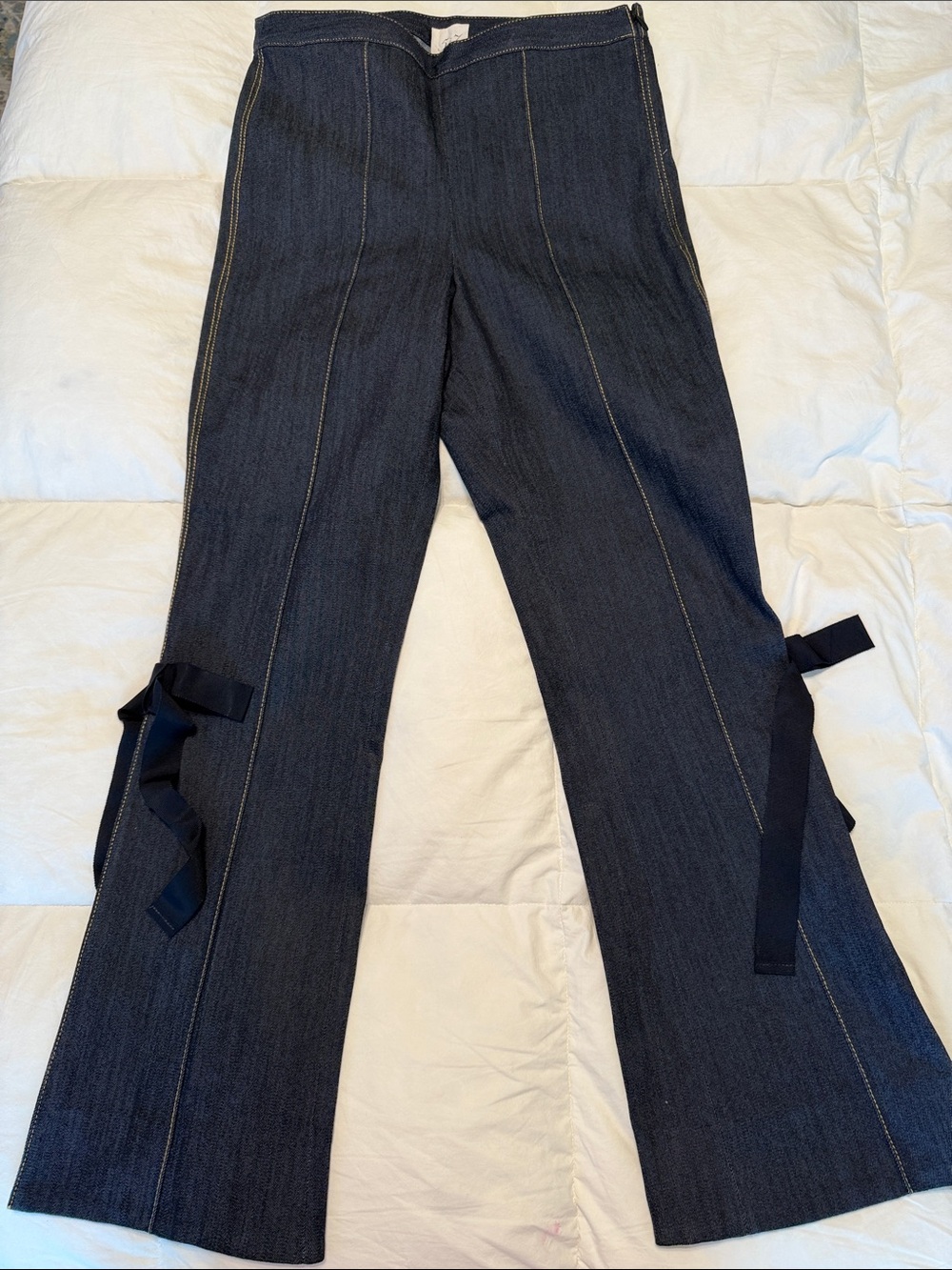 Cinq a Sept Lou Side Split Dark Indigo Denim Bow Hem High Rise - Size 2